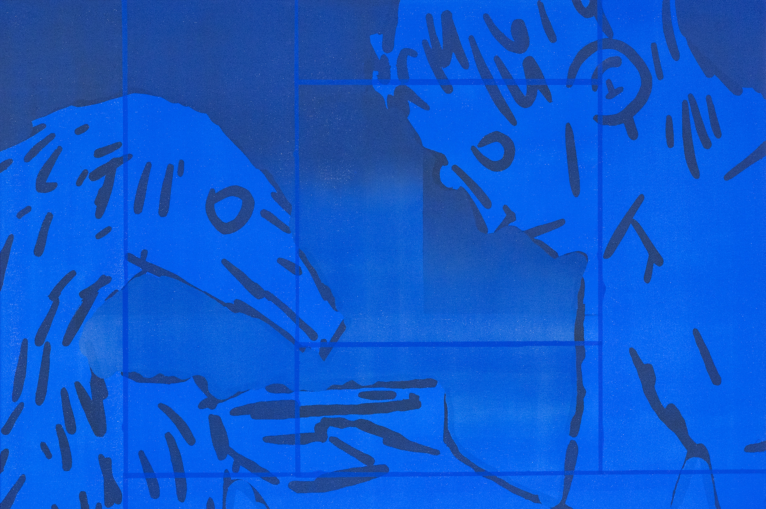 Szinyova Gergő: Untitled (Eagle and Human Figure (Blue)), 2023, arkil, vászon, 70×100 cm (részlet)
